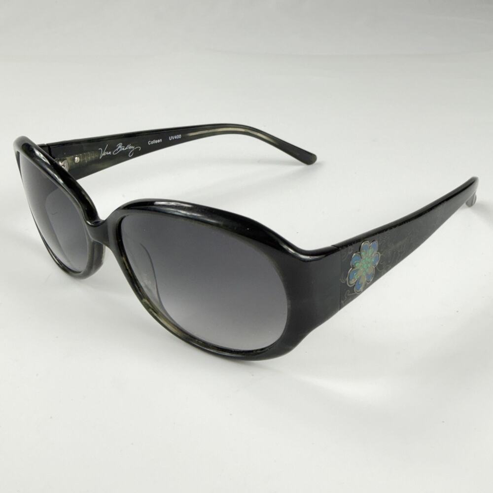Vera Bradley Colleen Sunglasses Black Oval Oversized Floral Blue Lagoon - READ